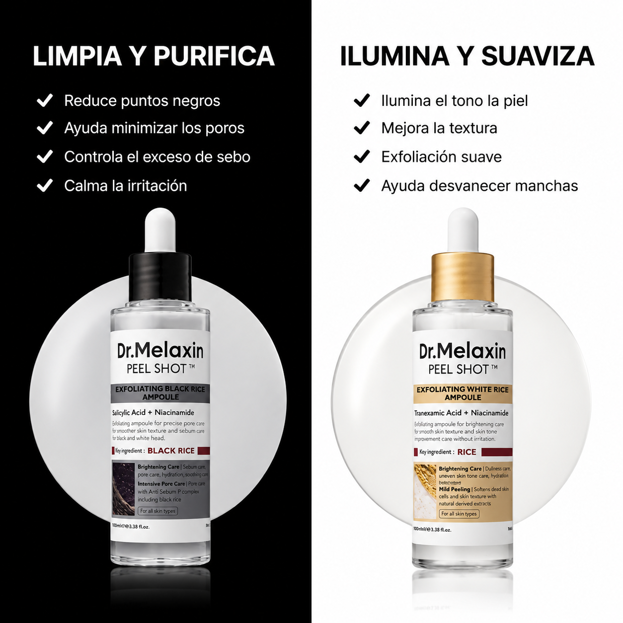 Dúo Peel Shot Dr. Melaxin – Arroz Negro + Arroz Blanco