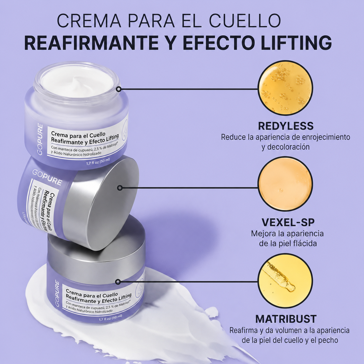 Crema GOPURE reafirmante para el cuello que reduce arrugas y combate los signos del envejecimiento